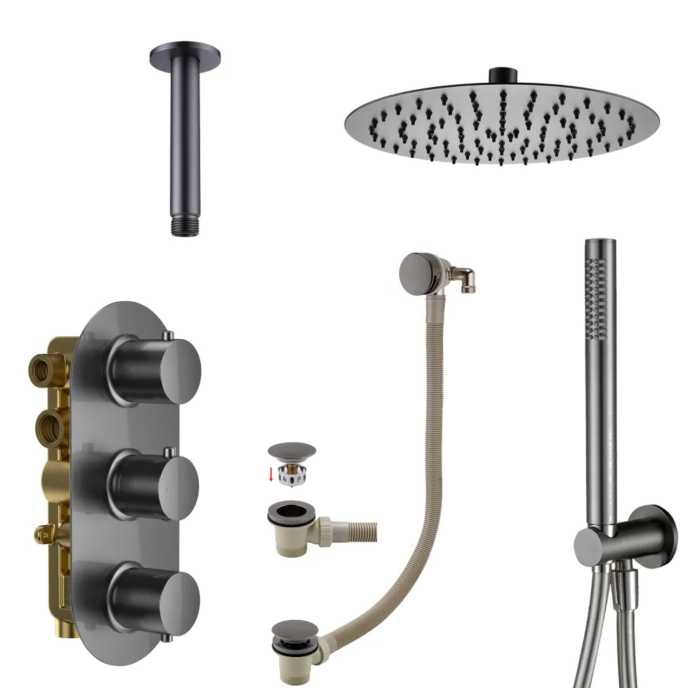 Harbour Clarity Shower Package with 3 Outlet Valve, Fixed Head & Ceiling Arm, Wall Shower Kit and Overflow Bath Filler
