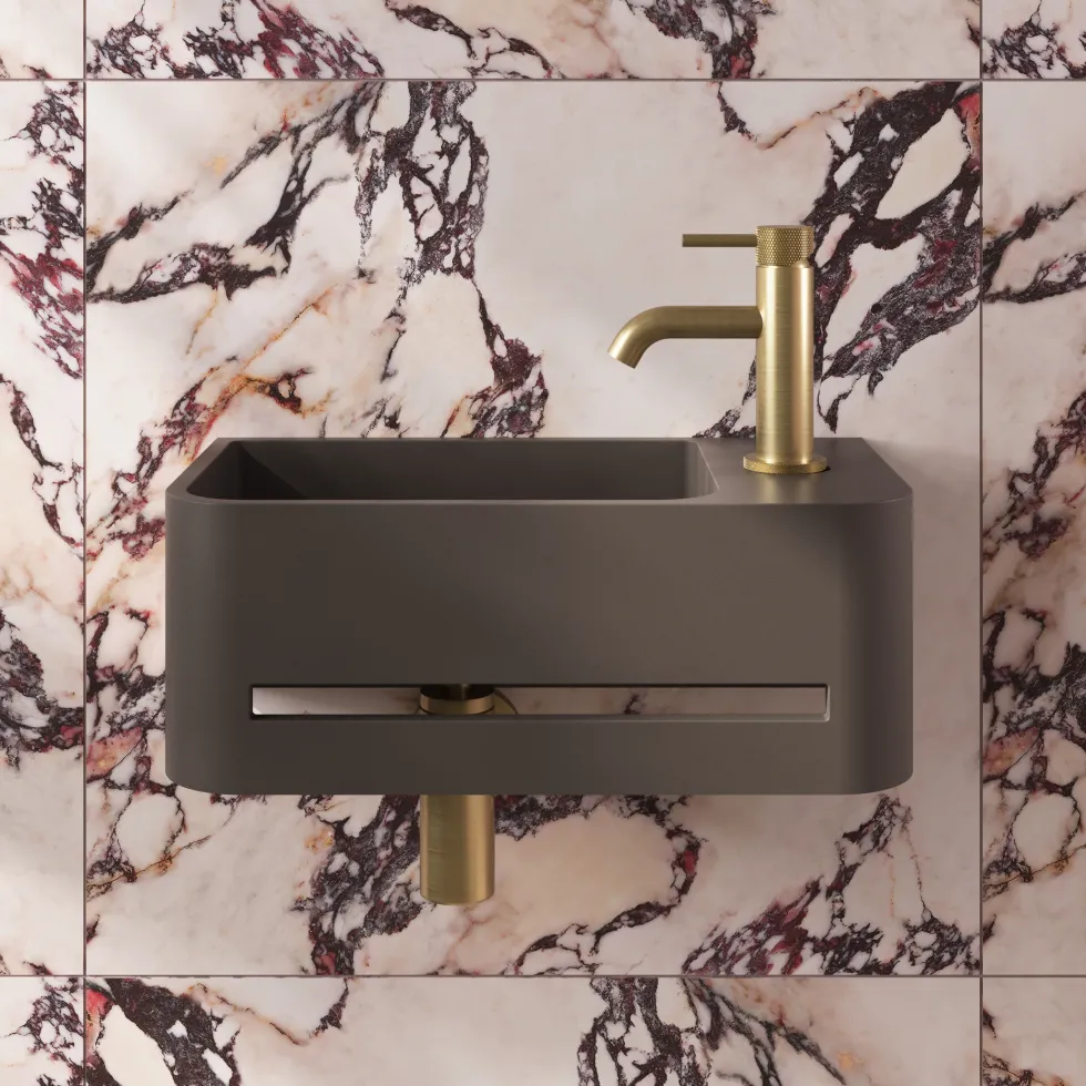Harbour Concrete 430mm Cloakroom Wall Hung Curved Basin - Anthracite Grey