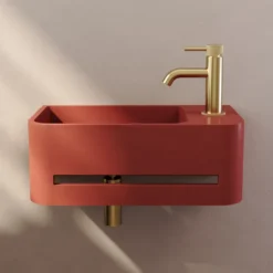 Harbour Concrete 430mm Cloakroom Wall Hung Curved Basin - Brick Red