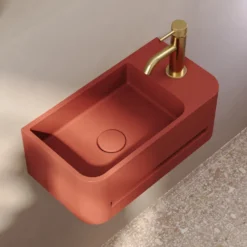 Harbour Concrete 430mm Cloakroom Wall Hung Curved Basin - Brick Red