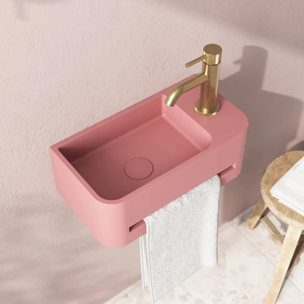 Harbour Concrete 430mm Cloakroom Wall Hung Curved Basin - Dusky Pink