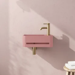 Harbour Concrete 430mm Cloakroom Wall Hung Curved Basin - Dusky Pink