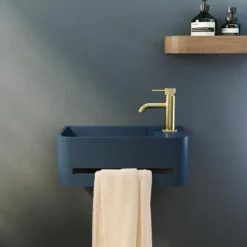 Harbour Concrete 430mm Cloakroom Wall Hung Curved Basin - Navy Blue
