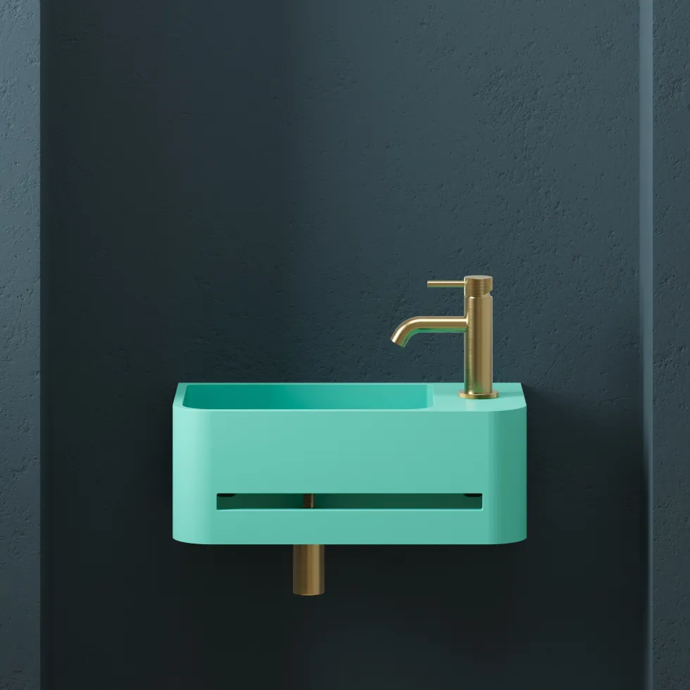 Harbour Concrete 430mm Cloakroom Wall Hung Curved Basin - Seafoam Green