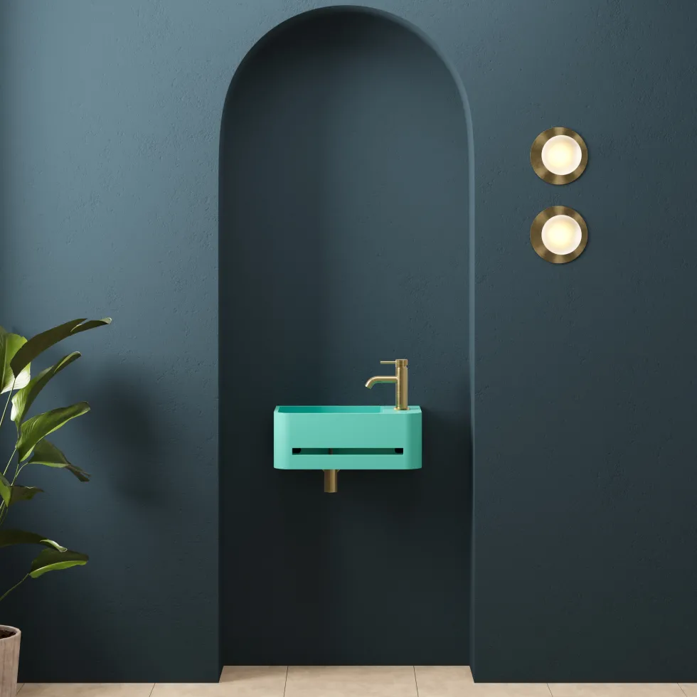 Harbour Concrete 430mm Cloakroom Wall Hung Curved Basin - Seafoam Green