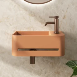 Harbour Concrete 430mm Cloakroom Wall Hung Curved Basin - Terracotta