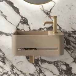 Harbour Concrete 430mm Cloakroom Wall Hung Curved Basin - Warm Clay