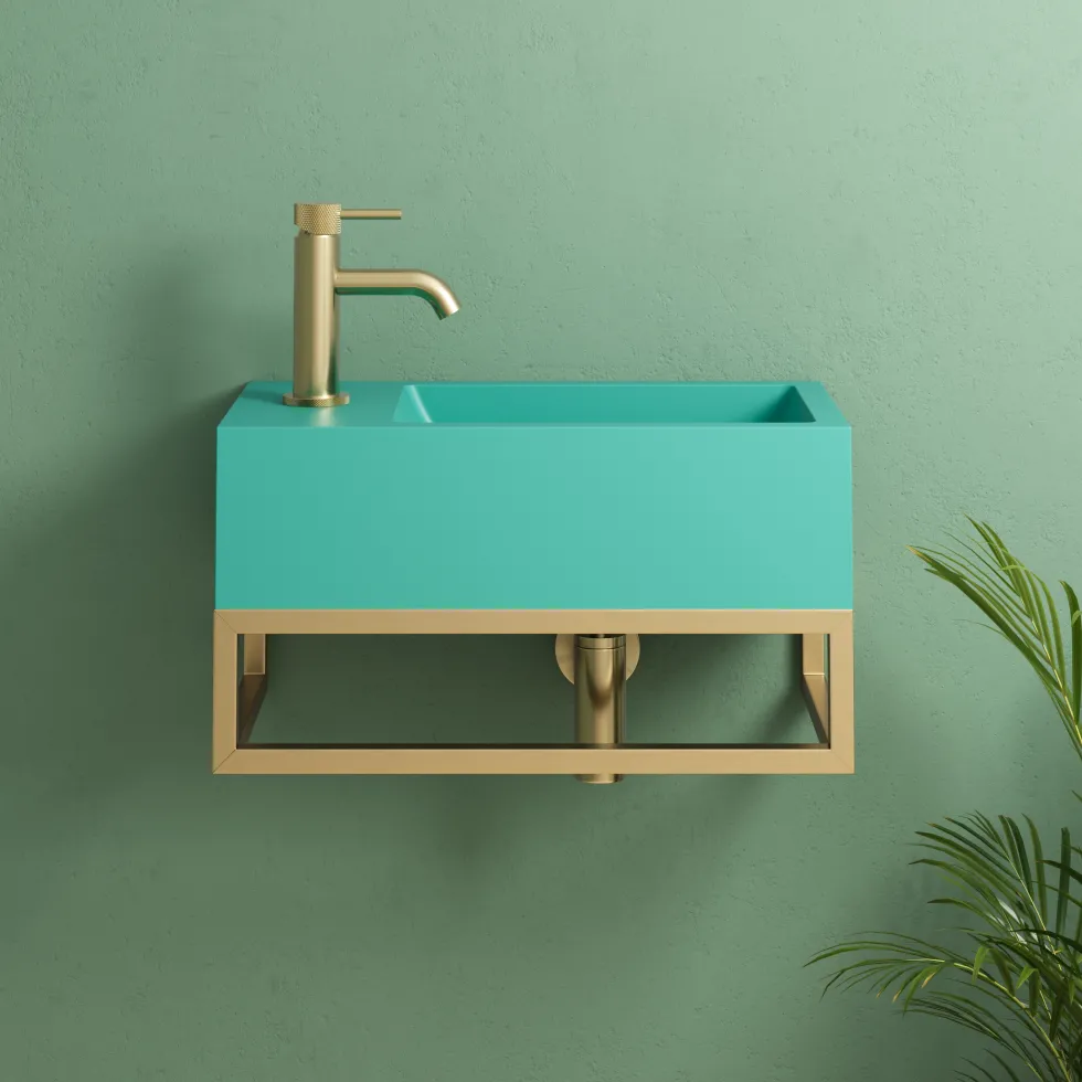 Harbour Concrete 400mm Cloakroom Wall Hung Green Basin & Frame