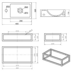 Harbour Concrete 400mm Cloakroom Wall Hung Pink Basin & Frame