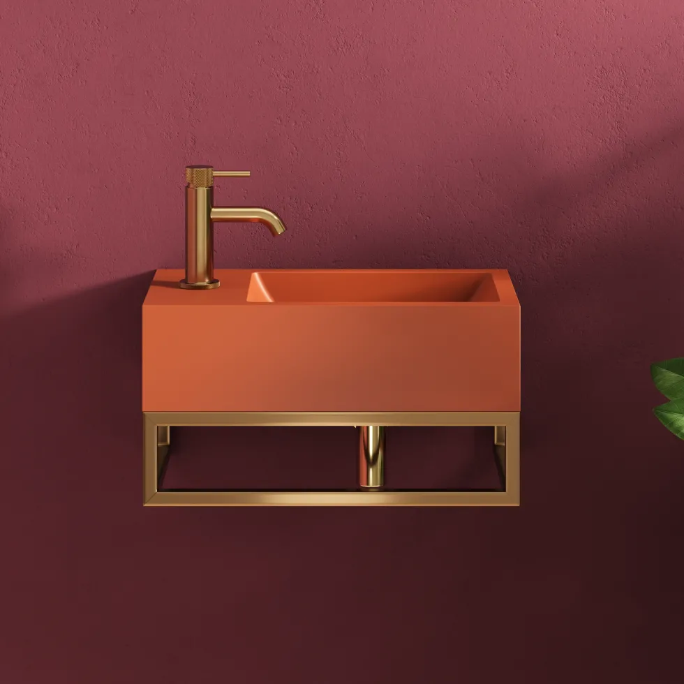 Harbour Concrete 400mm Cloakroom Wall Hung Red Basin & Frame