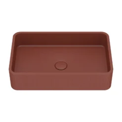 Harbour Concrete 520mm Fluted Rectangular Countertop Basin - Brick Red