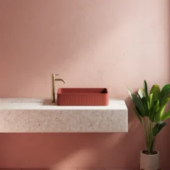 Harbour Concrete 520mm Fluted Rectangular Countertop Basin - Brick Red
