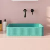 Harbour Concrete 520mm Fluted Rectangular Countertop Basin - Seafoam Green