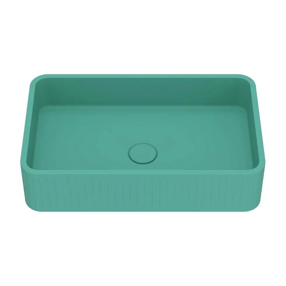 Harbour Concrete 520mm Fluted Rectangular Countertop Basin - Seafoam Green