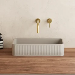 Harbour Concrete 520mm Fluted Rectangular Countertop Basin - Warm Grey