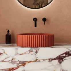 Harbour Concrete 400mm Fluted Round Countertop Bowl - Brick Red