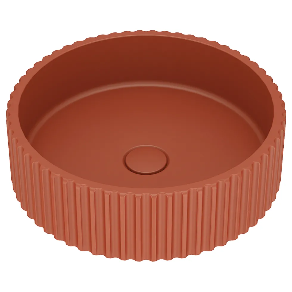 Harbour Concrete 400mm Fluted Round Countertop Bowl - Brick Red