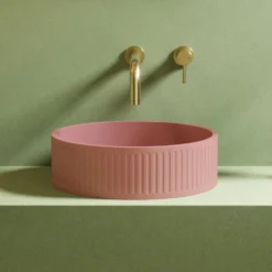 Harbour Concrete 400mm Fluted Round Countertop Bowl - Dusky Pink