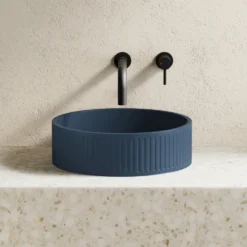 Harbour Concrete 400mm Fluted Round Countertop Bowl - Navy Blue