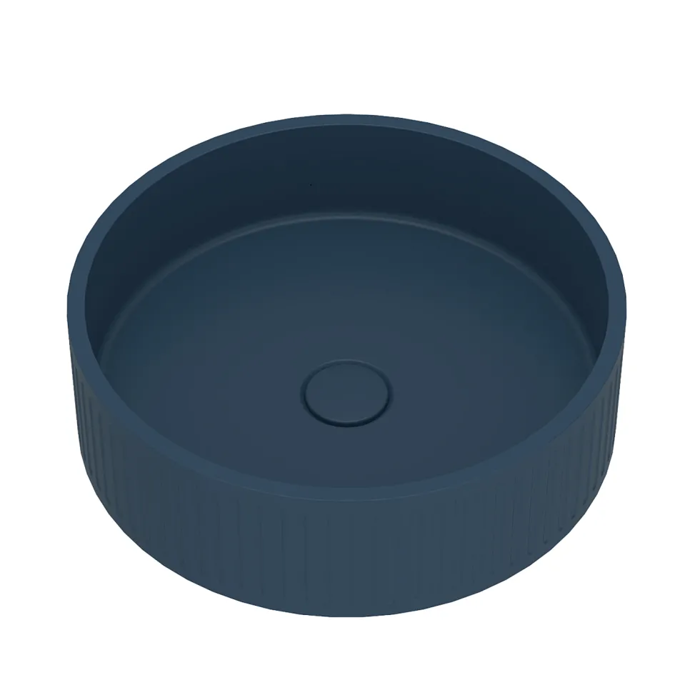 Harbour Concrete 400mm Fluted Round Countertop Bowl - Navy Blue