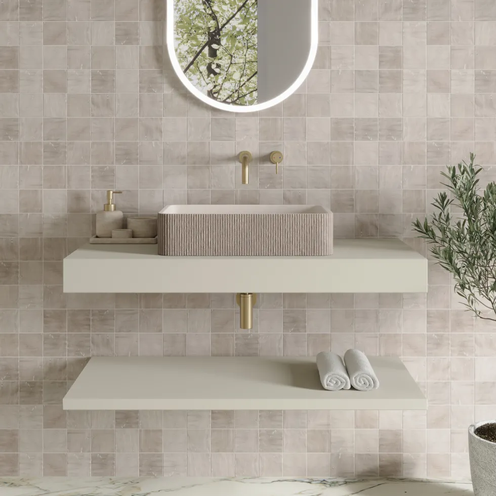 Harbour Concrete 520mm Rectangular Textured Countertop Basin - Pearl Grey