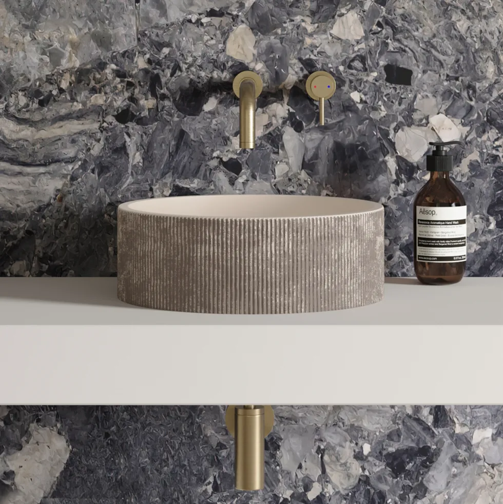 Harbour Concrete 406mm Round Textured Countertop Basin - Pearl Grey
