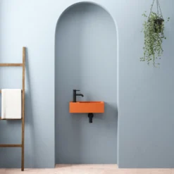 Harbour Concrete 400mm Wall Hung Cloakroom Basin - Burnt Orange