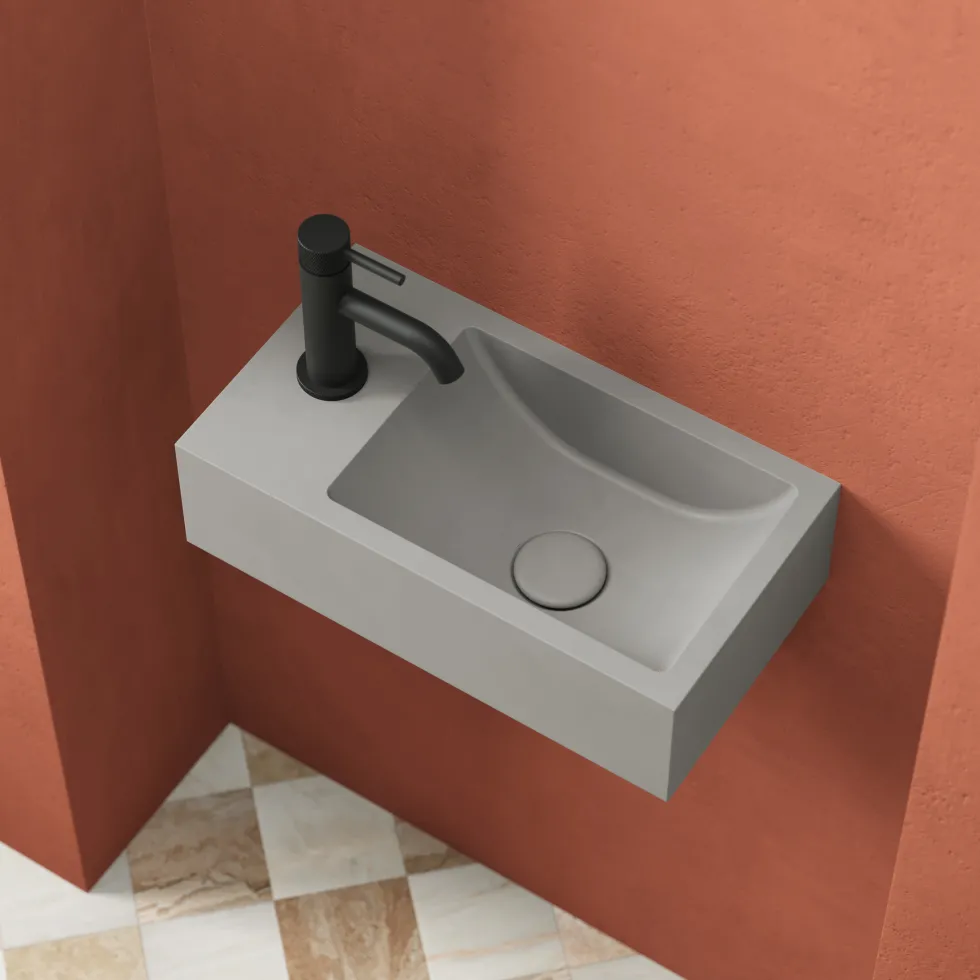 Harbour Concrete 400mm Wall Hung Cloakroom Basin - Concrete Grey