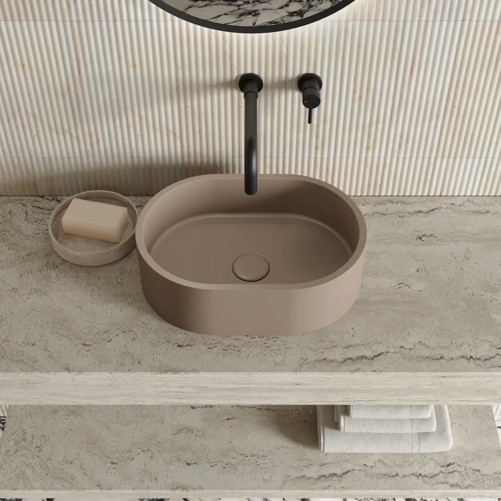 Harbour Concrete Small 400mm Oval Basin - Warm Clay