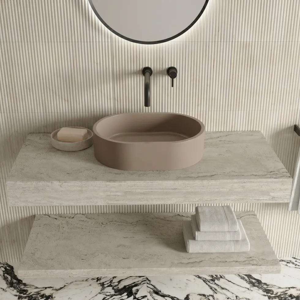 Harbour Concrete Small 400mm Oval Basin - Warm Clay