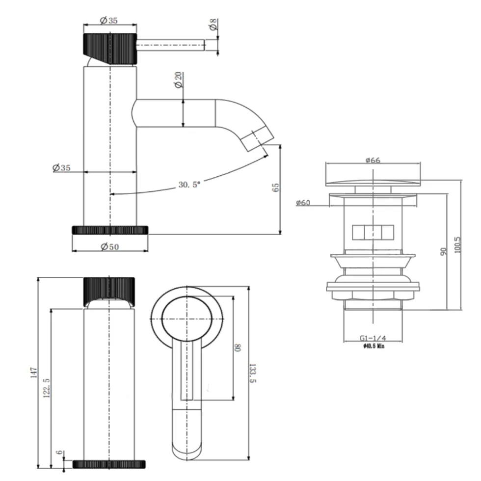 Harbour Fluted Mini Mono Basin Mixer Tap & Waste