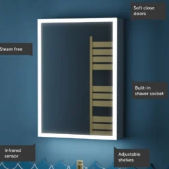 Harbour Glow LED Mirrored Cabinet with Demister Pad & Shaver Socket - 500 x 700mm