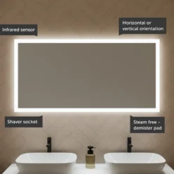 Harbour Glow LED Mirror With Demister Pad & Shaver Socket - 1200 X 600mm