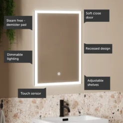 Harbour Glow Recessed Single Door LED Bathroom Mirror Cabinet - 500 x 700mm