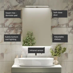 Harbour Grace LED Mirror Cabinet with Demister Pad & Shaver Socket - 500 x 600mm