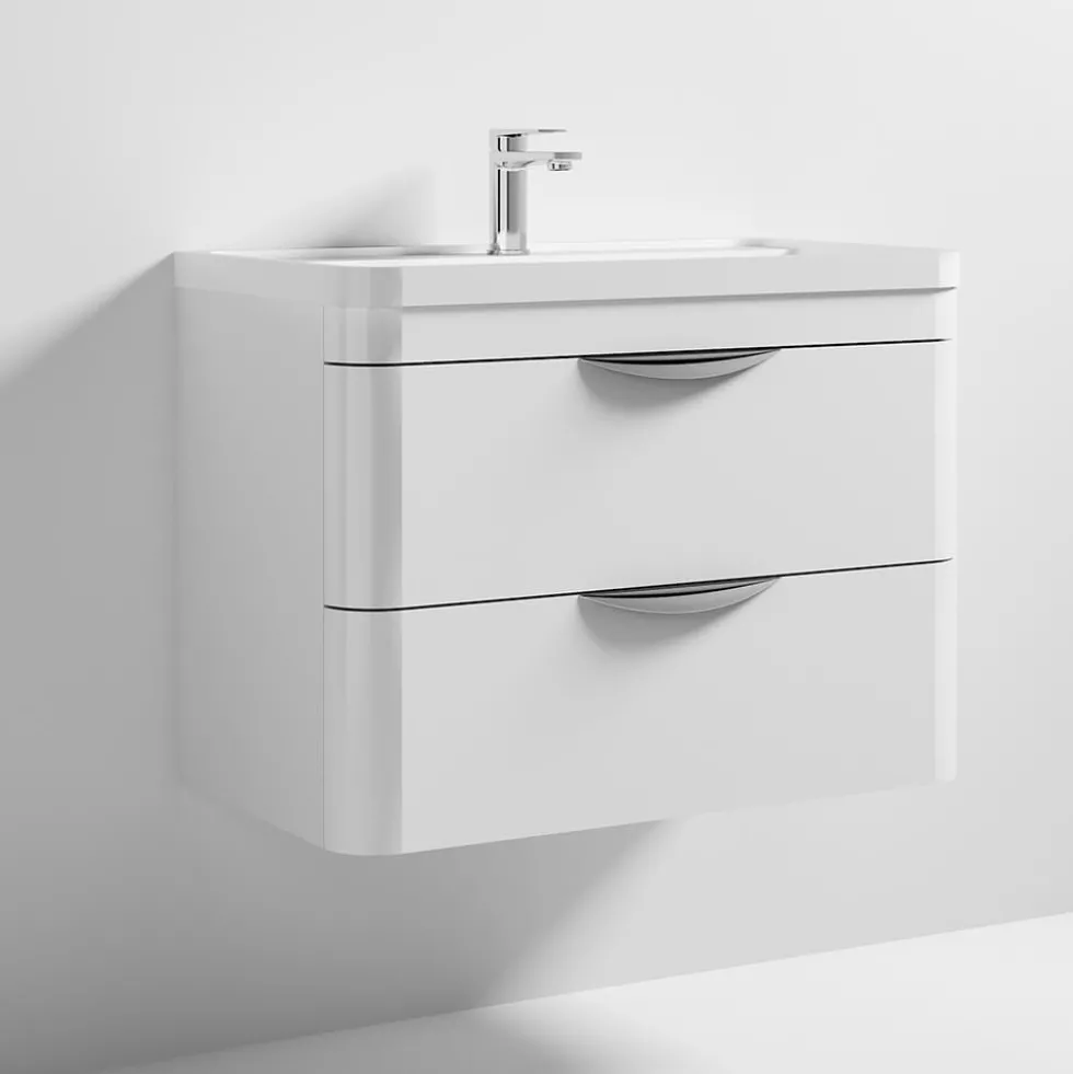 Harbour Grace 800mm Wall Mounted Vanity Unit with Polymarble Basin - White Gloss