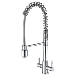 Harbour Groove Twin Lever Mono Kitchen Sink Mixer Tap with Pull Out Hose - Polished Chrome