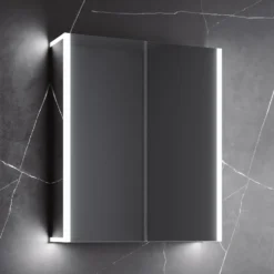 Harbour Icon Double Door LED Bathroom Mirror Cabinet with Demister Pad & Shaver Socket - 600 x 700mm