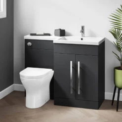 Harbour Icon 1100mm Left Hand Combination Bathroom Toilet & Sink Unit - Graphite Grey