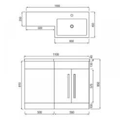 Harbour Icon 1100mm Left Hand Combination Bathroom Toilet & Sink Unit - Graphite Grey