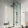 Harbour i6 Easy Clean Matt Black Hinged Bath Screen with Fixed Inline Panel - 1500 x 875mm
