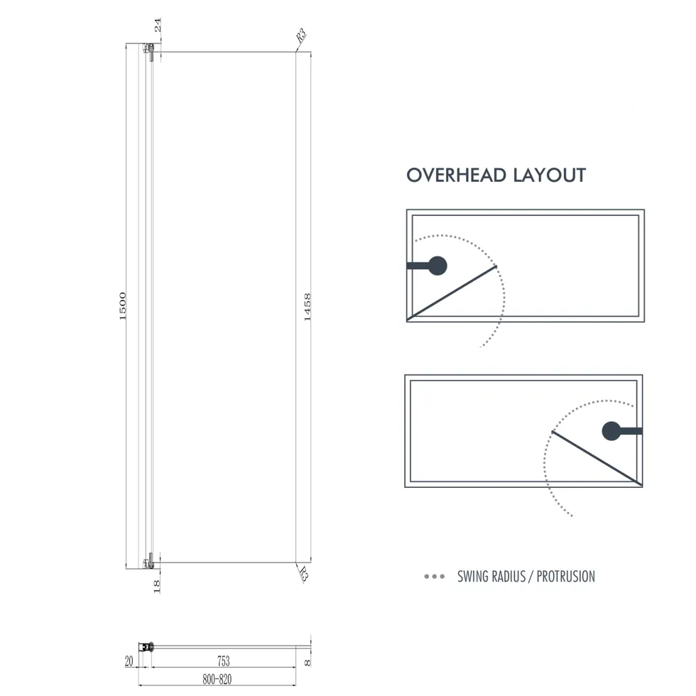 Harbour i8 Easy Clean 8mm Single Panel Bath Screen - 1500 x 800mm