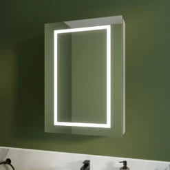 Harbour Outline Single Door LED Mirrored Cabinet with Demister Pad & Shaver Socket - 500 x 700mm