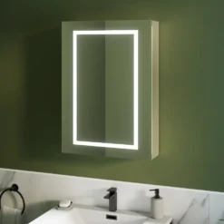 Harbour Outline Single Door LED Mirrored Cabinet with Demister Pad & Shaver Socket - 500 x 700mm
