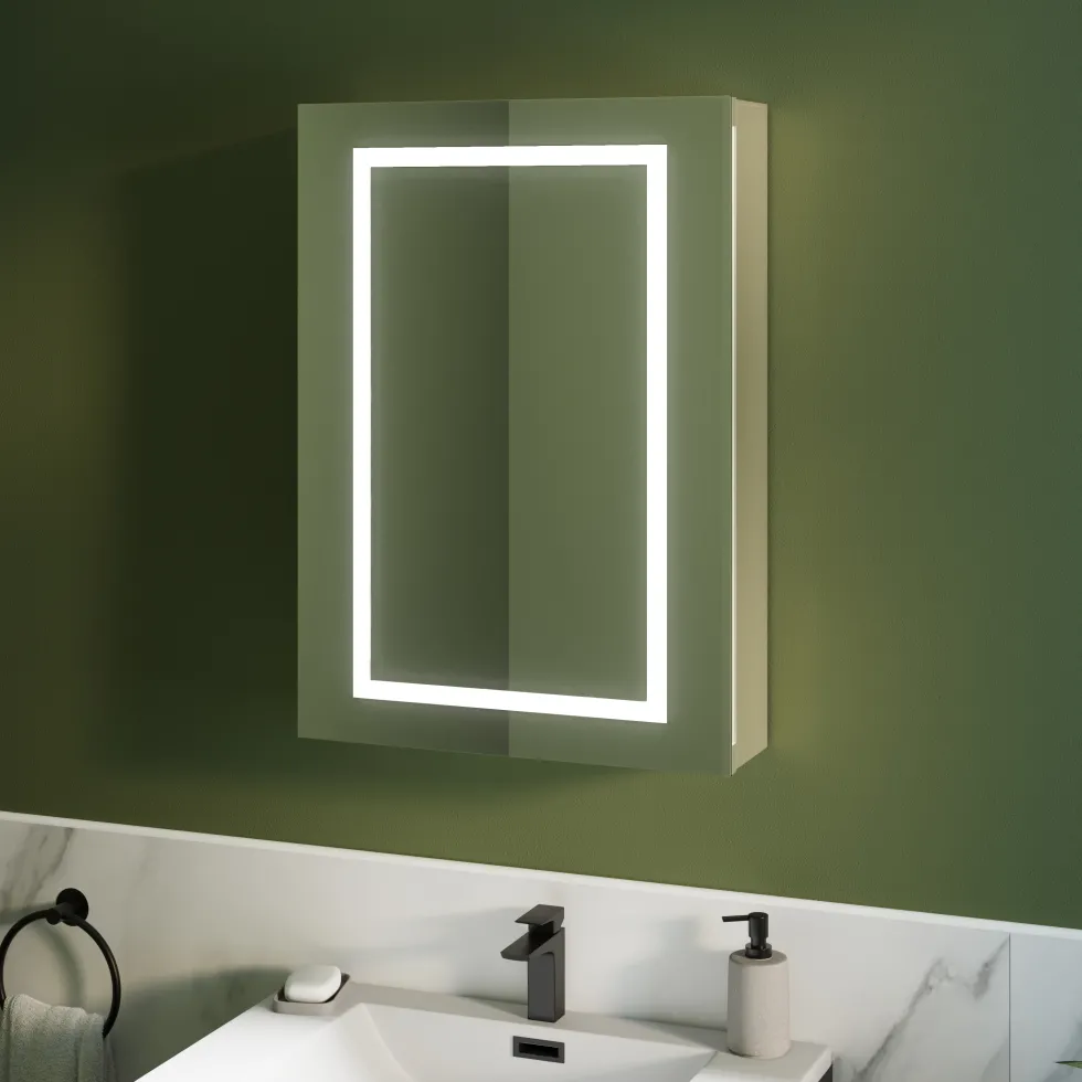 Harbour Outline Single Door LED Mirrored Cabinet with Demister Pad & Shaver Socket - 500 x 700mm