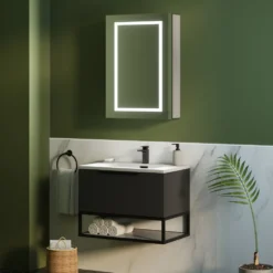 Harbour Outline Single Door LED Mirrored Cabinet with Demister Pad & Shaver Socket - 500 x 700mm