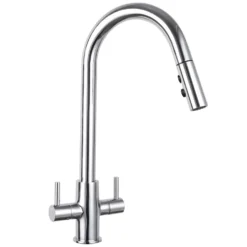 Harbour Pro Twin Lever Mono Pull Out Spray Kitchen Mixer Tap - Polished Chrome