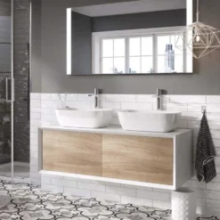 Harbour Scene 1200mm Wall Mounted Countertop Vanity Unit - White/Oak