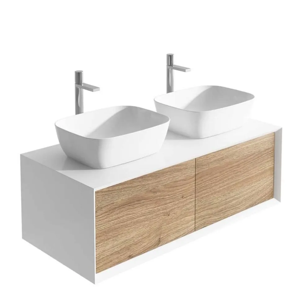 Harbour Scene 1200mm Wall Mounted Countertop Vanity Unit - White/Oak