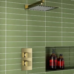 Harbour Status Brushed Brass Concealed Shower Valve, Fixed Shower Arm & Head